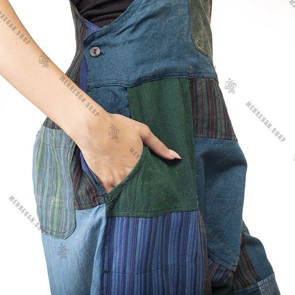 سارافون سرهمی زنانه جیب دار پایه رنگ آبی