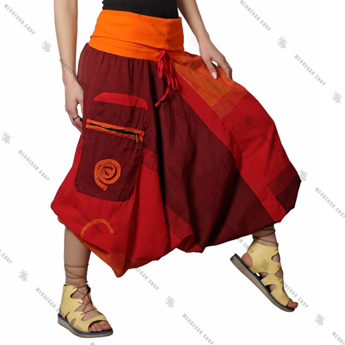 شلوار نپالی جیب دار سبک و خنک نارنجی قرمز
